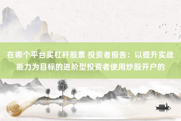 在哪个平台买杠杆股票 投资者报告：以提升实战能力为目标的进阶型投资者使用炒股开户的