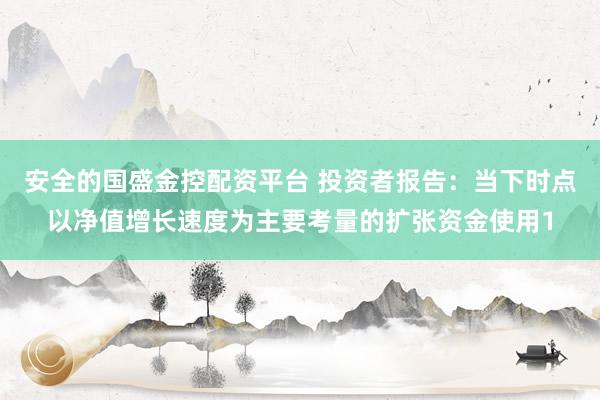 安全的国盛金控配资平台 投资者报告：当下时点以净值增长速度为主要考量的扩张资金使用1