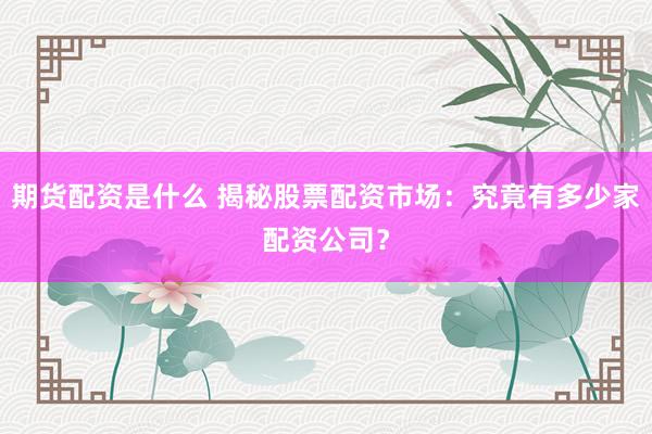 期货配资是什么 揭秘股票配资市场：究竟有多少家配资公司？