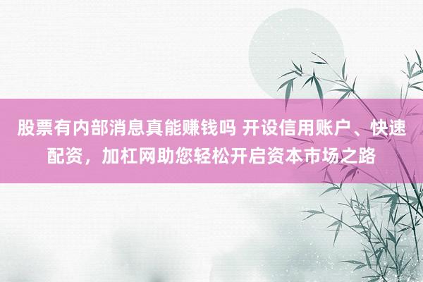 股票有内部消息真能赚钱吗 开设信用账户、快速配资,加杠网助您轻松开启资本市场之路